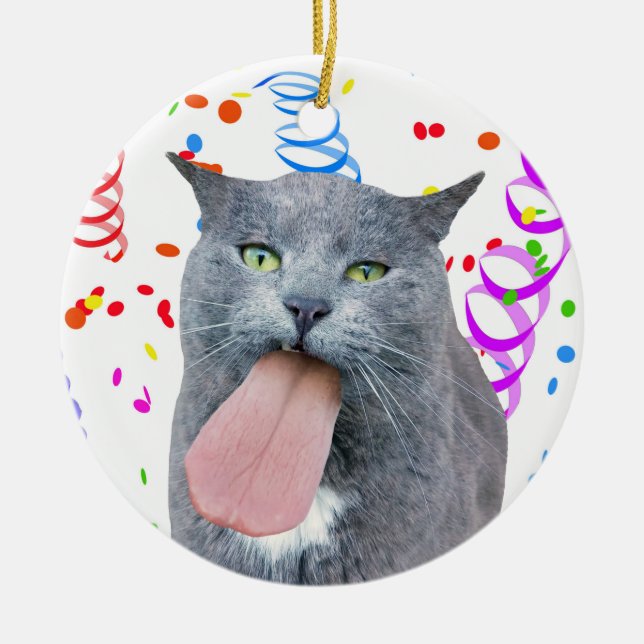 Katze Got deine Zunge? Keramik Ornament (Vorne)