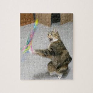 Katze greift das Teasertoy-Puzzle an Puzzle