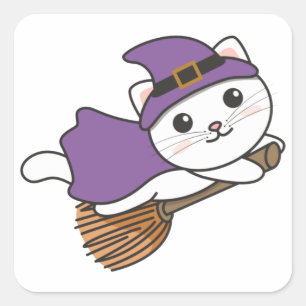Katze Halloween Hexenkind Hexenkleidung Stic Quadratischer Aufkleber