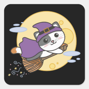 Katze Halloween Hexenkind Hexenkostüm Quadratischer Aufkleber