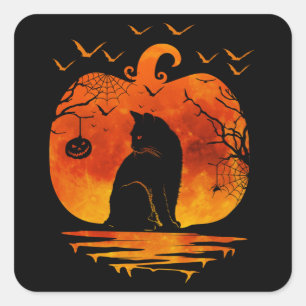 KATZE HALLOWEEN KOSTÜM KÜRBIS KATZEN LIEBHABER HER QUADRATISCHER AUFKLEBER