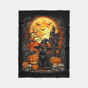 Katze Halloween Kürbis Schwarz Fleecedecke