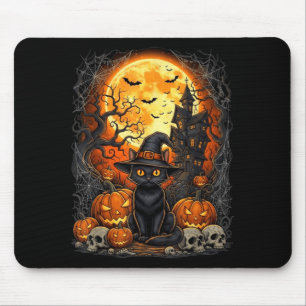 Katze Halloween Kürbis Schwarz Mousepad