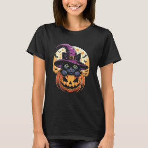 Katze Halloween Kürbis Schwarze Katze Gruselig Ges T-Shirt