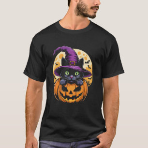 Katze Halloween Kürbis Schwarze Katze Gruselig Ges T-Shirt