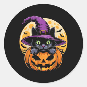 Katze Halloween Kürbis Schwarze Katze Gruselig Unh Runder Aufkleber