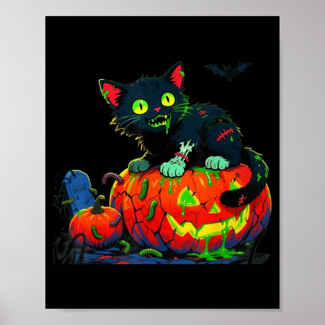 Katze Halloween Kürbis Schwarze Katze Poster (Vorne)