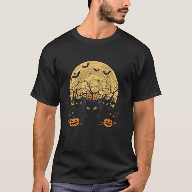 Katze Halloween Mond T-Shirt (Vorderseite)