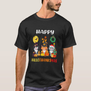 Katze Halloween Weihnachten Frohe Hallothanksmas D T-Shirt