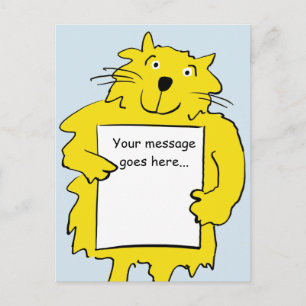 Katze hält Brett, damit du deine eigene Nachricht Postkarte