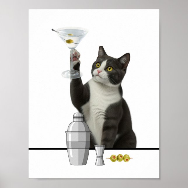 Katze hält einen Martini Entspannend  Poster (Vorne)