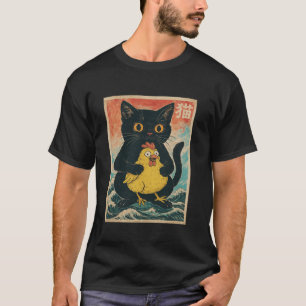 Katze hält Huhn Anime Japanisch Cooles Grafik T-Sh T-Shirt