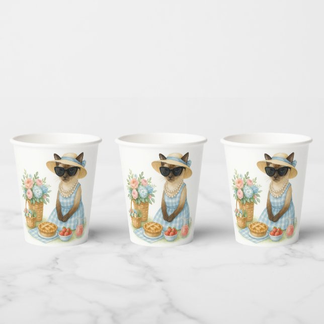 Katze hat Picknick in ihrem Garten Pappbecher (Multi)