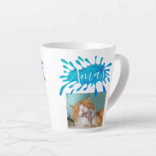 Katze Haustier Blau Xmas Schrift Weihnachten Foto Milchtasse