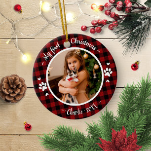 Katze Haustier erstes Weihnachten Foto rustikaler Keramik Ornament