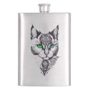 Katze Haustier Natur Illustration Art Tattoo Flachmann