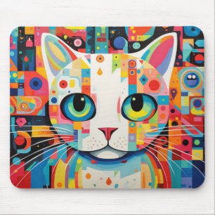 Katze Haustier Portrait Farbige Malerei Mousepad