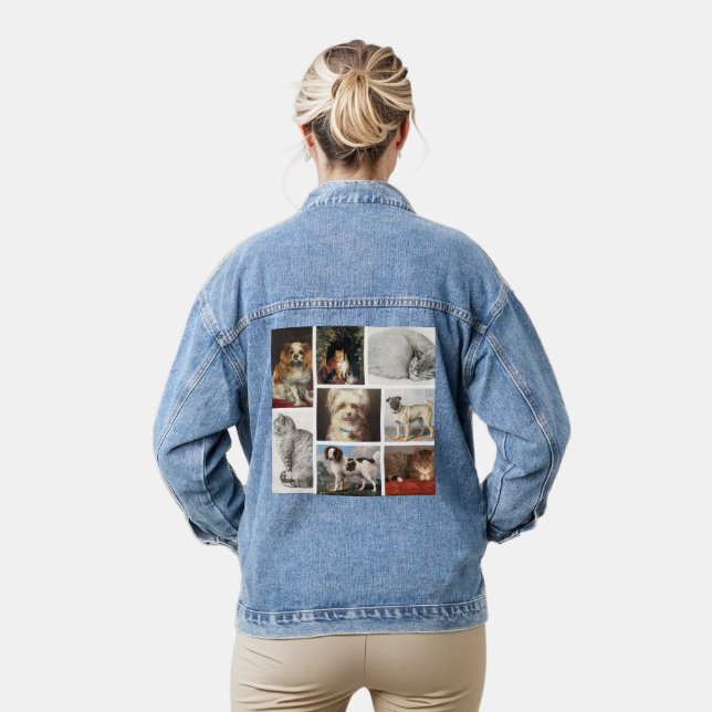 Katze Haustiere 8 Foto Portrait Collage Keepake Jeansjacke (Modell)
