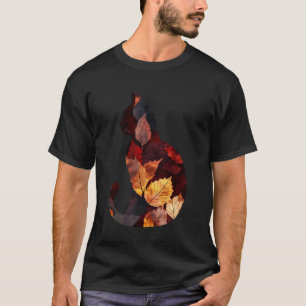 Katze Herbst Blätter Fall Natur Dunkelrot Schwarz T-Shirt
