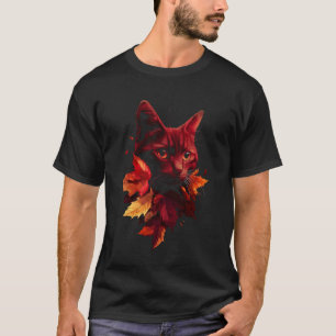 Katze Herbstblätter Fall Natur Dunkelrot Schwarze T-Shirt
