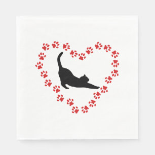 Katze & Herz aus Katzenpfoten Serviette