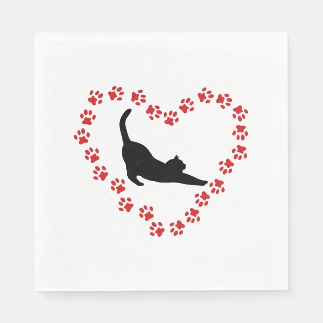 Katze & Herz aus Katzenpfoten Serviette (Vorderseite)
