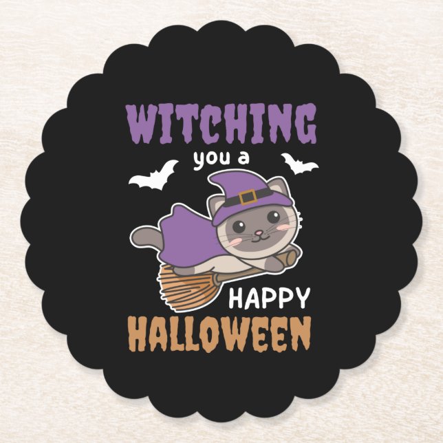 Katze Hexen, die dir ein glückliches Halloween abh Untersetzer (Vorderseite)