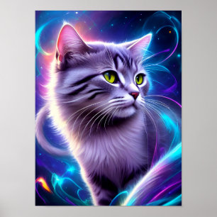 Katze , Hintergrund in dezentem Neon Farben Poster