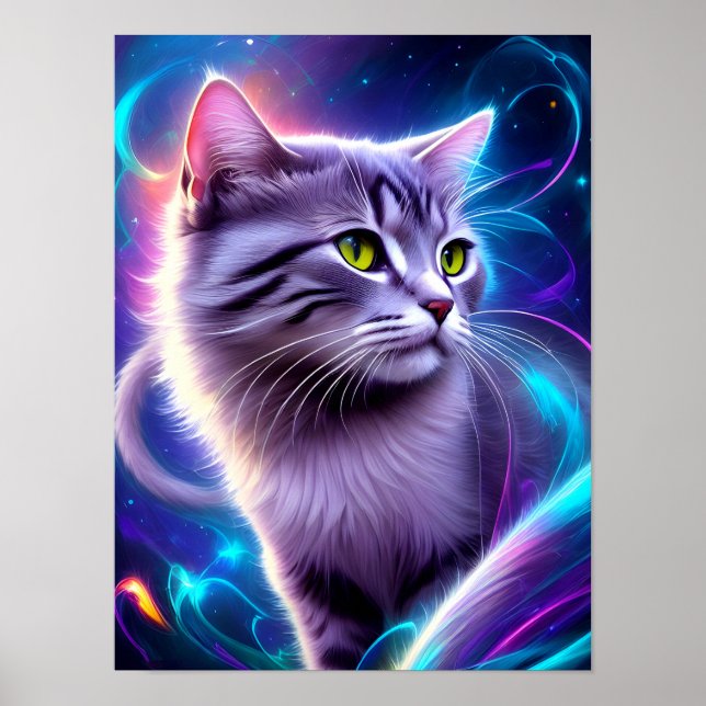 Katze , Hintergrund in dezentem Neon Farben Poster (Vorne)