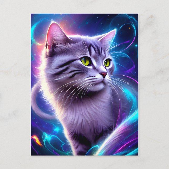 Katze , Hintergrund in dezentem Neon Farben  Postkarte (Vorderseite)