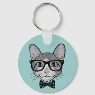 Katze Hipster mit Punkten Fliege Schlüsselanhänger