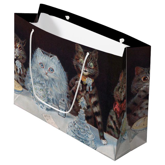 Katze Hochzeit, Ehe, Braut, Louis Wain Große Geschenktüte (Vorderseite Schrägansicht)