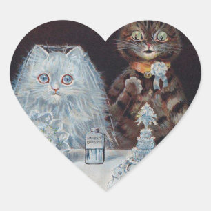 Katze Hochzeit, Ehe, Braut, Louis Wain Herz-Aufkleber