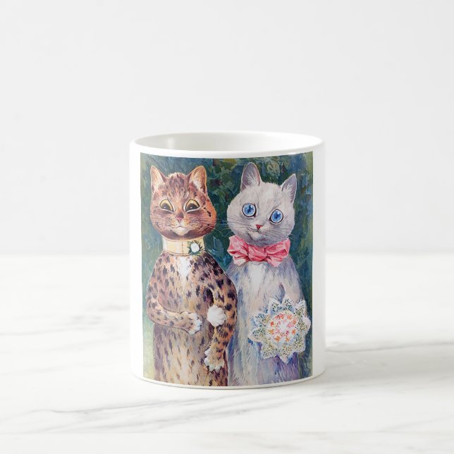 Katze Hochzeit, Ehe, Braut, Louis Wain Kaffeetasse (Mittel)