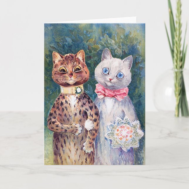 Katze Hochzeit, Ehe, Braut, Louis Wain Karte (Vorderseite)