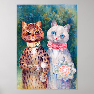 Katze Hochzeit, Ehe, Braut, Louis Wain Poster