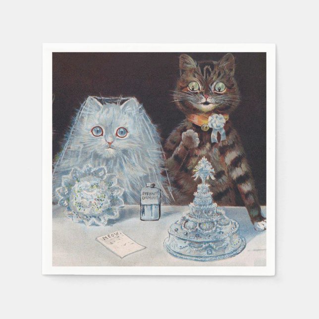 Katze Hochzeit, Ehe, Braut, Louis Wain Serviette (Vorderseite)