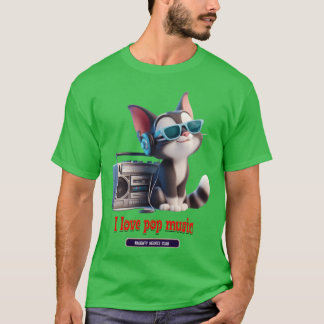 Katze hört Popmusik Mädchen T-Shirt