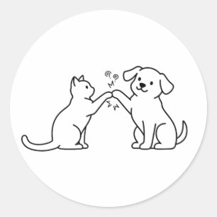 Katze Hund Erhitzte Rivalität Kunst-T-Shirt Runder Aufkleber