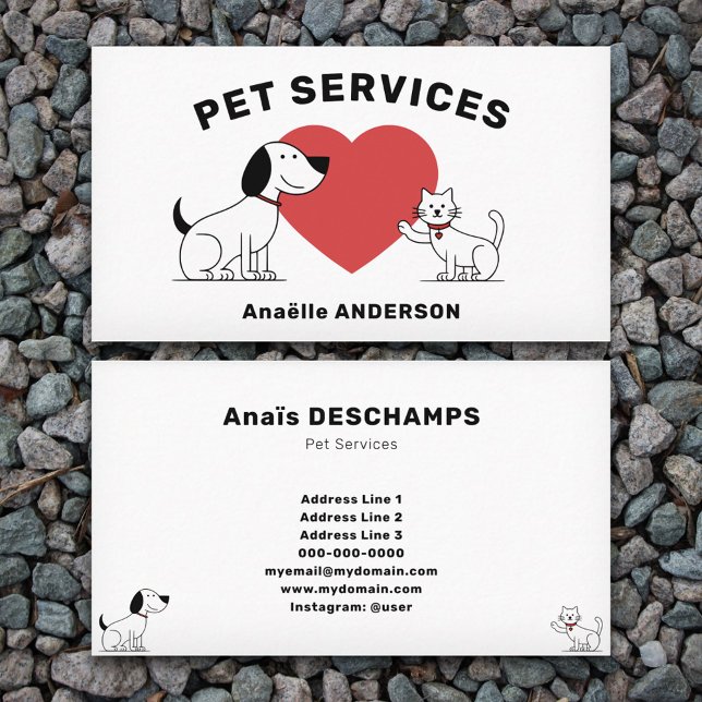 Katze, Hund & Herz - Haustiere - Dienstleistungen Visitenkarte (Cat, Dog & Heart - Pet Services Business Card)