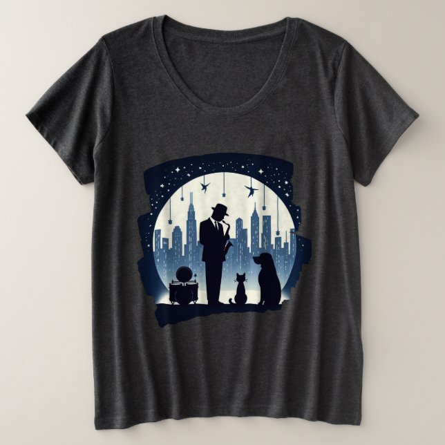 Katze, Hund, Jazz Große Größe T-Shirt (Design vorne)