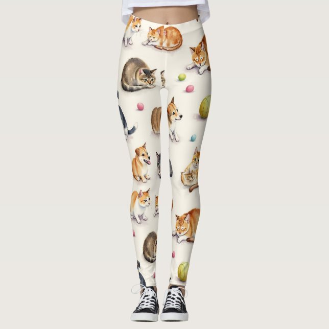 Katze & Hund Nahtloses Muster Leggings (Vorderseite)