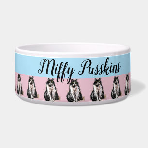 Katze Hund Shabby Floral Pastell Pink Blauer Name  Napf