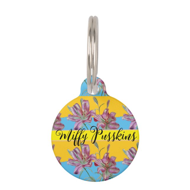 Katze Hund Shabby Floral Pink Lilie Niedlich Haustiermarke (Vorderseite)