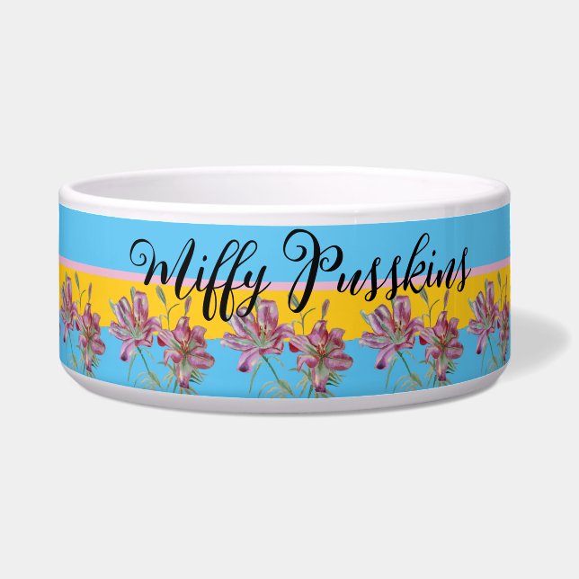 Katze Hund Shabby Floral Pink Lilie Niedlich Napf (Vorderseite)