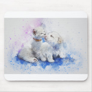 Katze Hund Süße Kunst Abstrakt Wasserfarbe Antik Mousepad