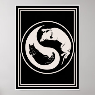 Katze-Hund Yin-Yang Poster