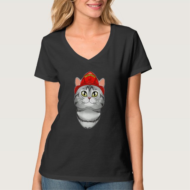 Katze I Fireman Kat I Feuerwehrmann Amerikanischer T-Shirt (Vorderseite)