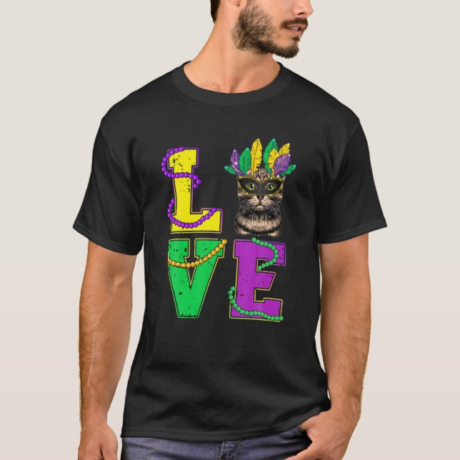Katze I Liebe Kitten Mardi Gras Männer Frauen Kind T-Shirt (Vorderseite)