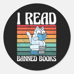 Katze Ich lese Banned Books Bookwürmer lesen Buch Runder Aufkleber